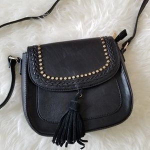 Studded tassle leather crossbody bag